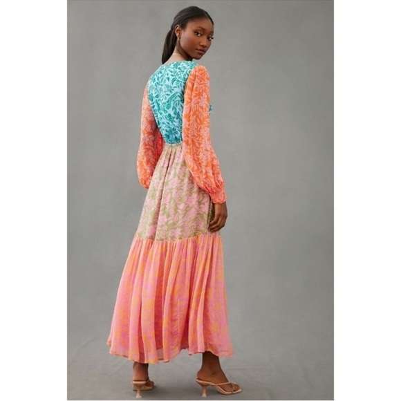 New Farm Rio Cut Out Maxi Dress Anthropologie Long Sleeve Pink Printed Small - Picture 12 of 13